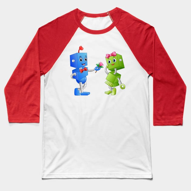 Robots Couple Baseball T-Shirt by Mako Design 